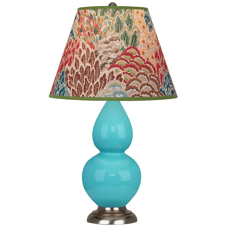Image 1 Double Gourd 22.75"H Egg Blue And Silver Lamp w/ Fall Floral Shade