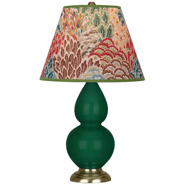 Image 1 Double Gourd 22.75"H Jungle And Brass Accent Lamp w/ Fall Floral Shade