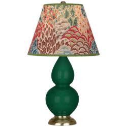 Double Gourd 22.75"H Jungle And Brass Accent Lamp w/ Fall Floral Shade