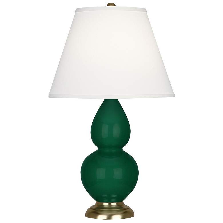 Image 1 Double Gourd 22.75"H Jungle And Brass Accent Lamp w/ Pearl Shade