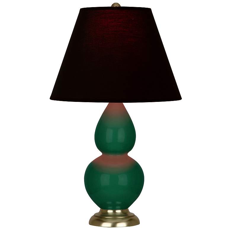 Image 1 Double Gourd 22.75"H Jungle And Brass Lamp w/ Ink And Rose Shade