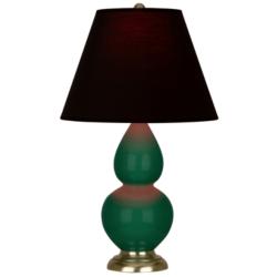 Double Gourd 22.75"H Jungle And Brass Lamp w/ Ink And Rose Shade