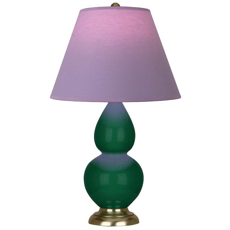 Image 1 Double Gourd 22.75"H Jungle And Brass Lamp w/ Lavender And Plum Shade