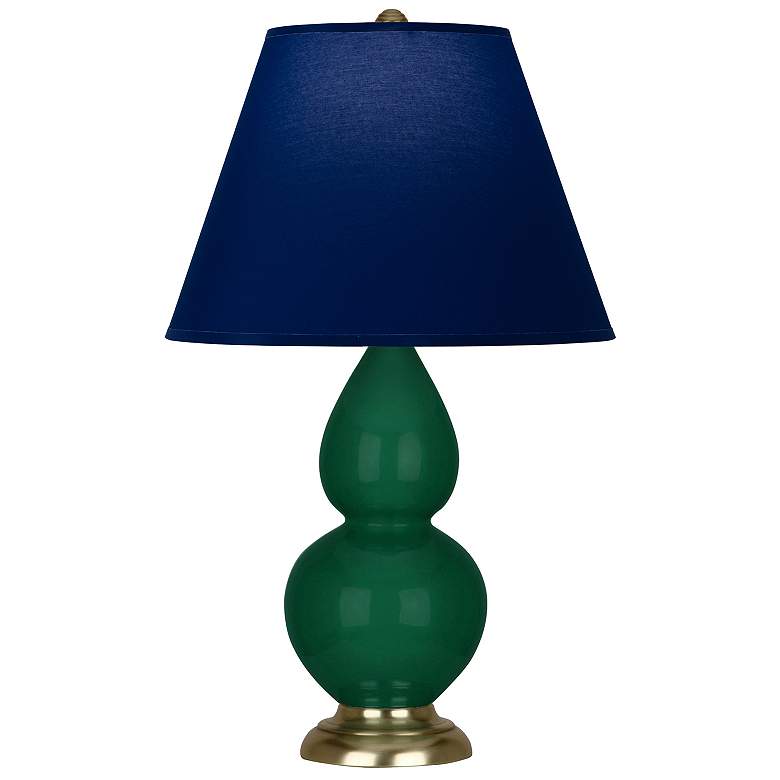 Image 1 Double Gourd 22.75"H Jungle And Brass Lamp w/ Navy And Gray Shade