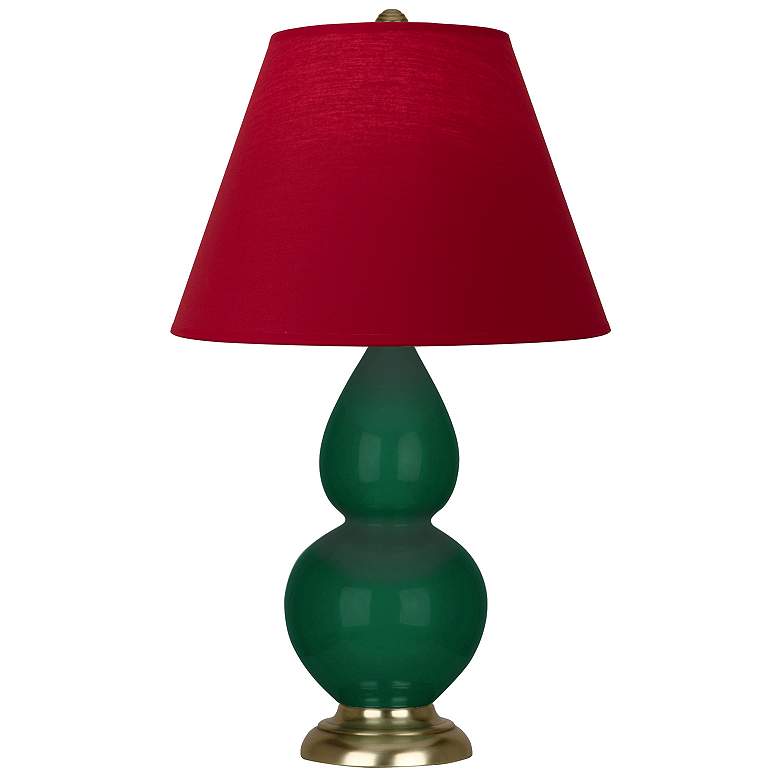 Image 1 Double Gourd 22.75"H Jungle And Brass Lamp w/ Rose And Ink Shade