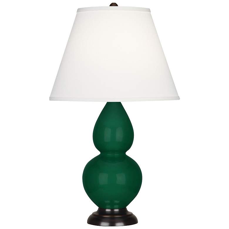 Image 1 Double Gourd 22.75"H Jungle And Bronze Accent Lamp w/ Pearl Shade
