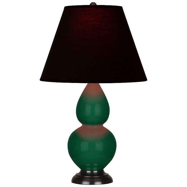 Image 1 Double Gourd 22.75"H Jungle And Bronze Lamp w/ Ink And Rose Shade