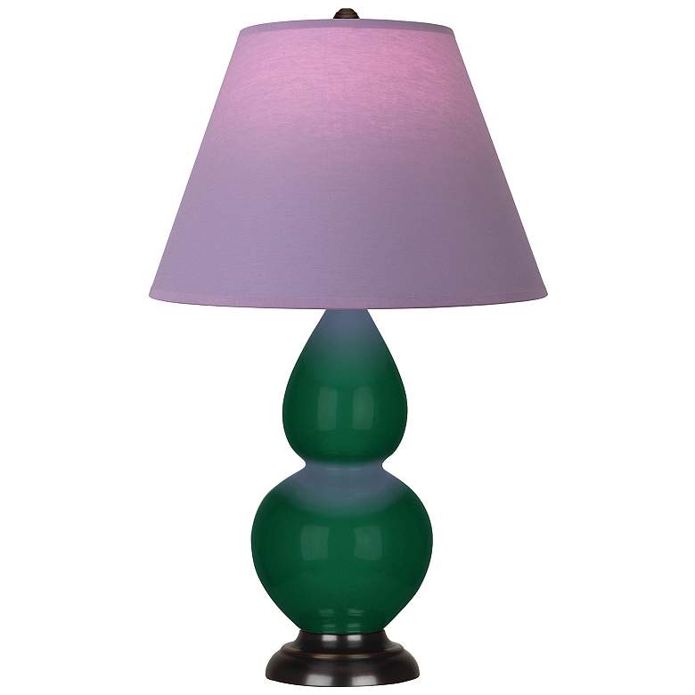 Image 1 Double Gourd 22.75"H Jungle And Bronze Lamp w/ Lavender And Plum Shade
