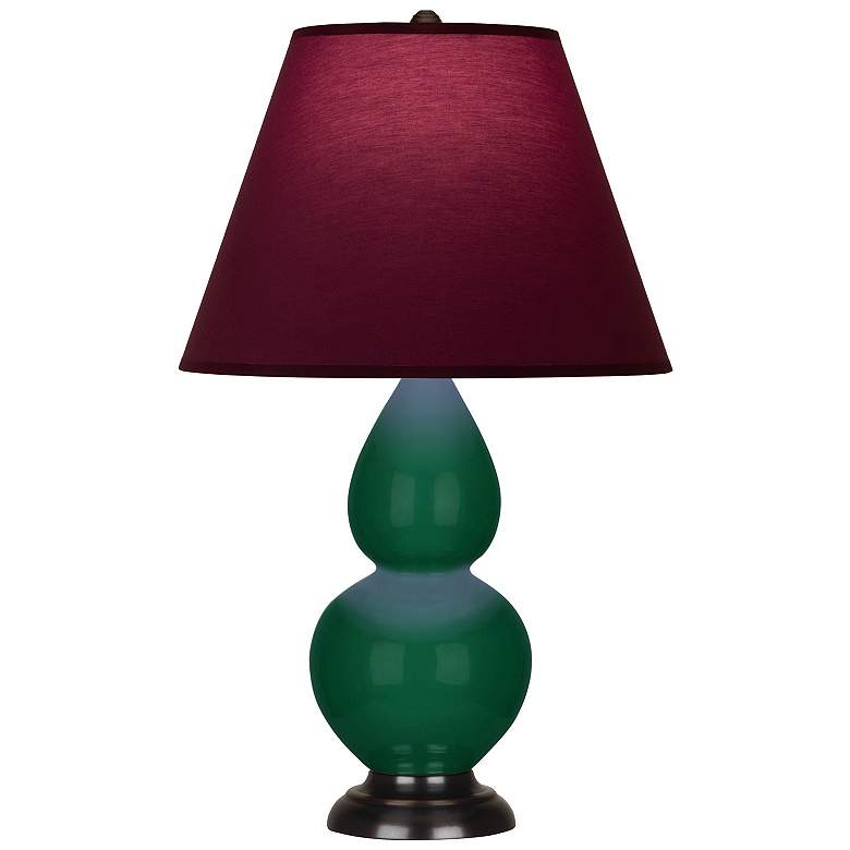 Image 1 Double Gourd 22.75"H Jungle And Bronze Lamp w/ Plum And Lavender Shade
