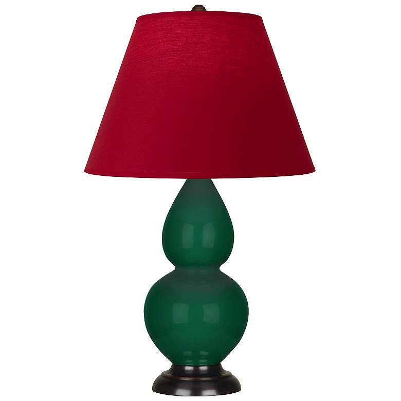 Image 1 Double Gourd 22.75"H Jungle And Bronze Lamp w/ Rose And Ink Shade