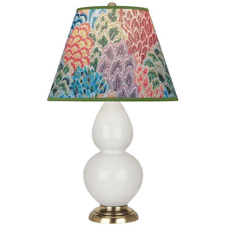 Image 1 Double Gourd 22.75"H Lily And Brass Accent Lamp w/ Spring Floral Shade