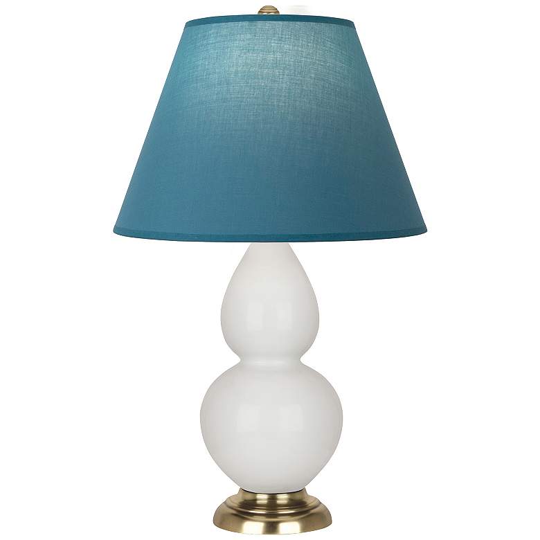 Image 1 Double Gourd 22.75"H Lily And Brass Lamp w/ Bright Blue And Gray Shade