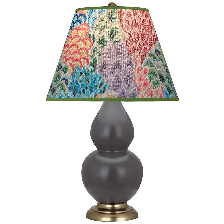 Image 1 Double Gourd 22.75"H Matte Ash And Brass Accent Lamp w/ Spring Shade
