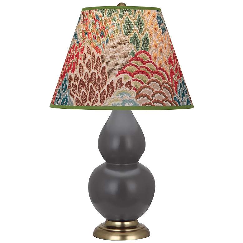 Image 1 Double Gourd 22.75"H Matte Ash And Brass Lamp w/ Fall Floral Shade