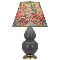 Double Gourd 22.75"H Matte Ash And Brass Lamp w/ Fall Floral Shade
