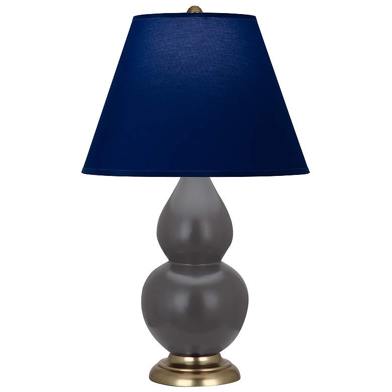 Image 1 Double Gourd 22.75"H Matte Ash And Brass Lamp w/ Navy And Gray Shade