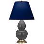 Double Gourd 22.75"H Matte Ash And Brass Lamp w/ Navy And Gray Shade
