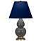 Double Gourd 22.75"H Matte Ash And Brass Lamp w/ Navy And Gray Shade