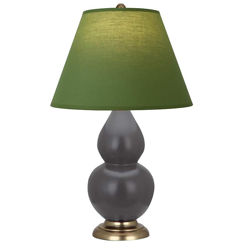 Image 1 Double Gourd 22.75"H Matte Ash And Brass Lamp w/ Tea And Taupe Shade