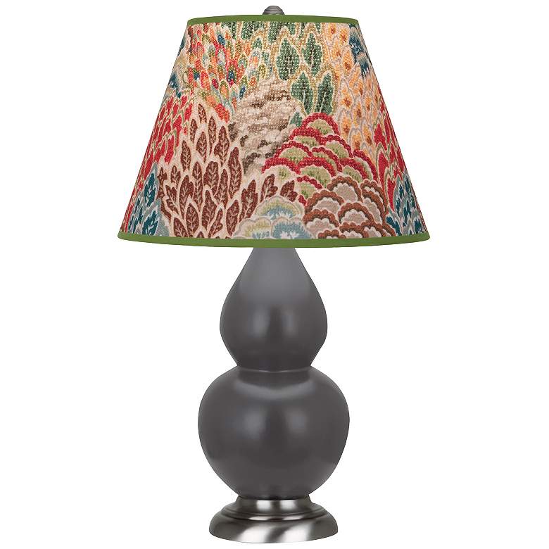 Image 1 Double Gourd 22.75"H Matte Ash And Silver Lamp w/ Fall Floral Shade