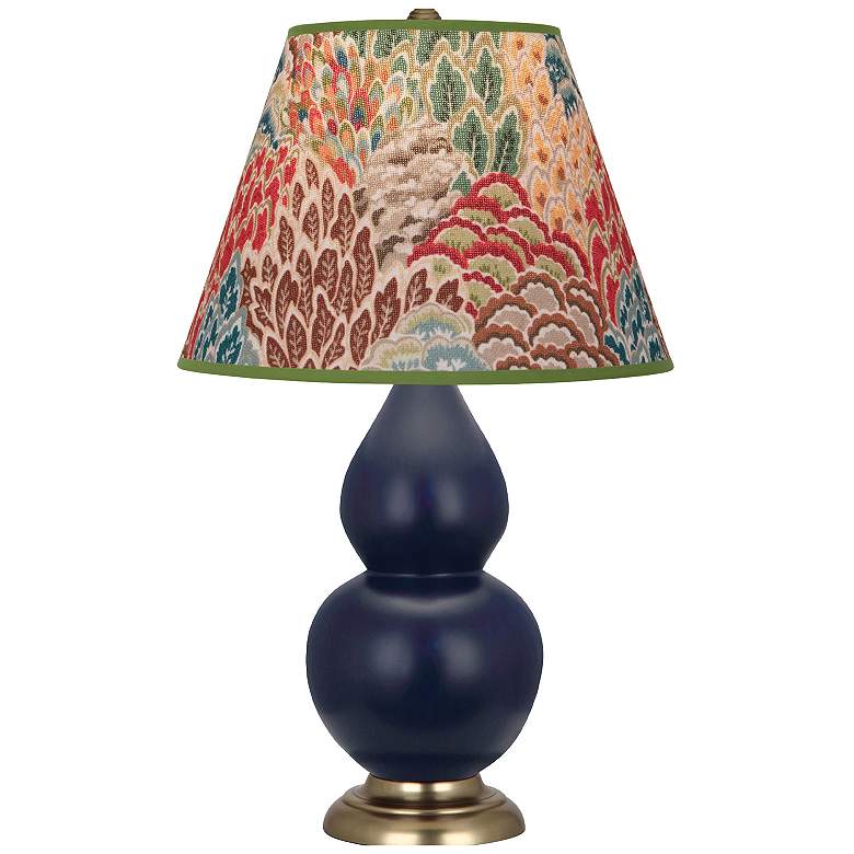 Image 1 Double Gourd 22.75"H Matte Blue And Brass Lamp w/ Fall Floral Shade