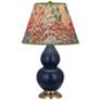 Double Gourd 22.75"H Matte Blue And Brass Lamp w/ Fall Floral Shade