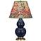 Double Gourd 22.75"H Matte Blue And Brass Lamp w/ Fall Floral Shade