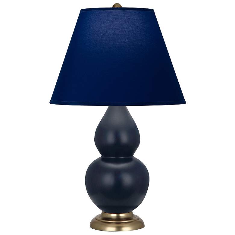 Image 1 Double Gourd 22.75"H Matte Blue And Brass Lamp w/ Navy And Gray Shade