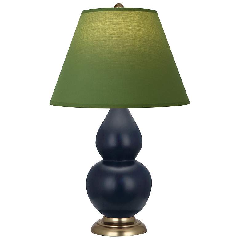 Image 1 Double Gourd 22.75"H Matte Blue And Brass Lamp w/ Tea And Taupe Shade