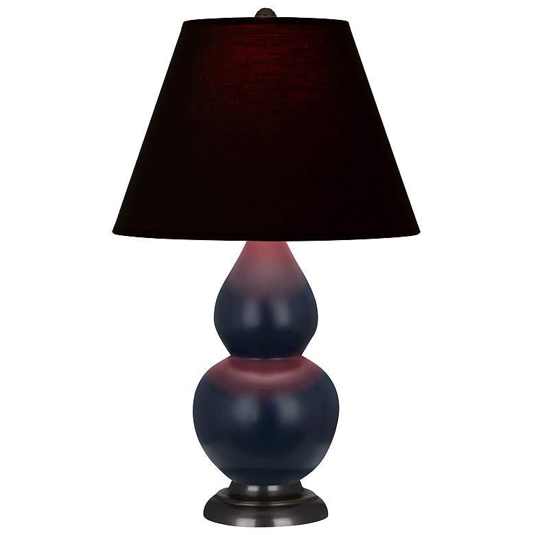 Image 1 Double Gourd 22.75"H Matte Blue And Bronze Lamp w/ Ink And Rose Shade