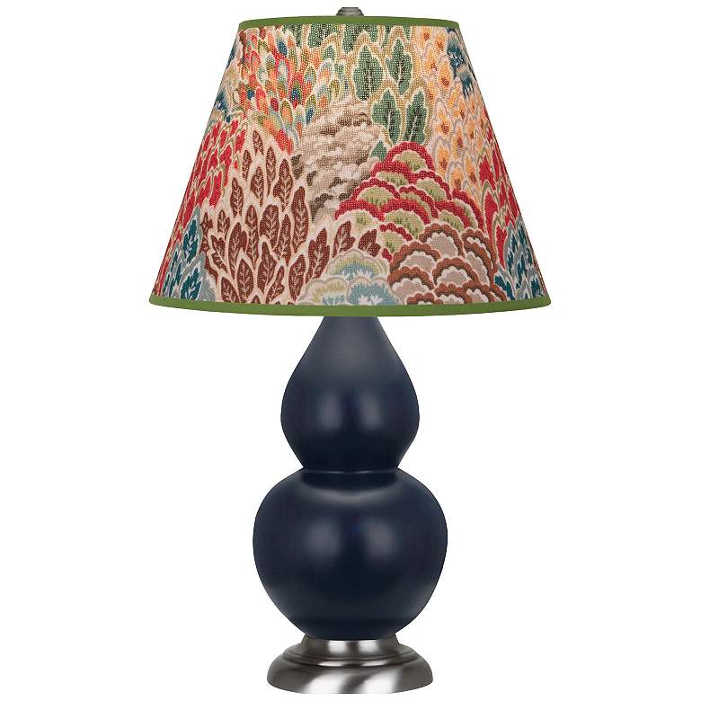 Image 1 Double Gourd 22.75"H Matte Blue And Silver Lamp w/ Fall Floral Shade