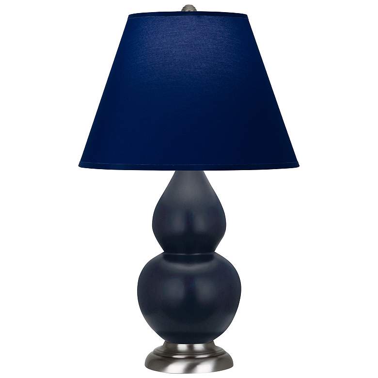 Image 1 Double Gourd 22.75"H Matte Blue And Silver Lamp w/ Navy And Gray Shade