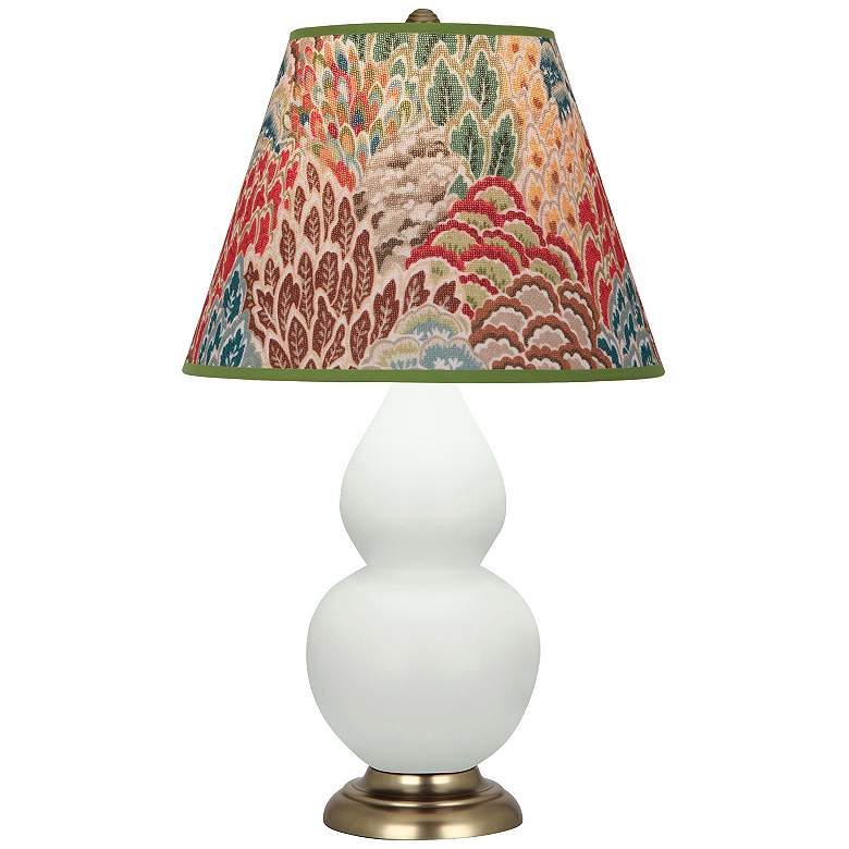 Image 1 Double Gourd 22.75"H Matte Celadon And Brass Lamp w/ Fall Floral Shade
