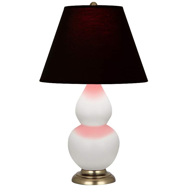 Image 1 Double Gourd 22.75"H Matte Lily And Brass Lamp w/ Ink And Rose Shade