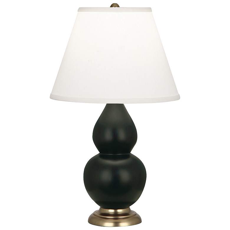 Image 1 Double Gourd 22.75"H Matte Obsidian And Brass Lamp w/ Pearl Shade