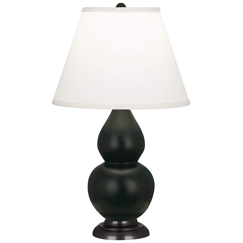 Image 1 Double Gourd 22.75"H Matte Obsidian And Bronze Lamp w/ Pearl Shade
