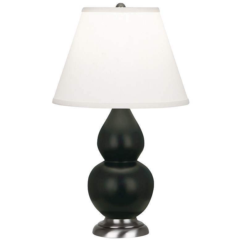 Image 1 Double Gourd 22.75"H Matte Obsidian And Silver Lamp w/ Pearl Shade