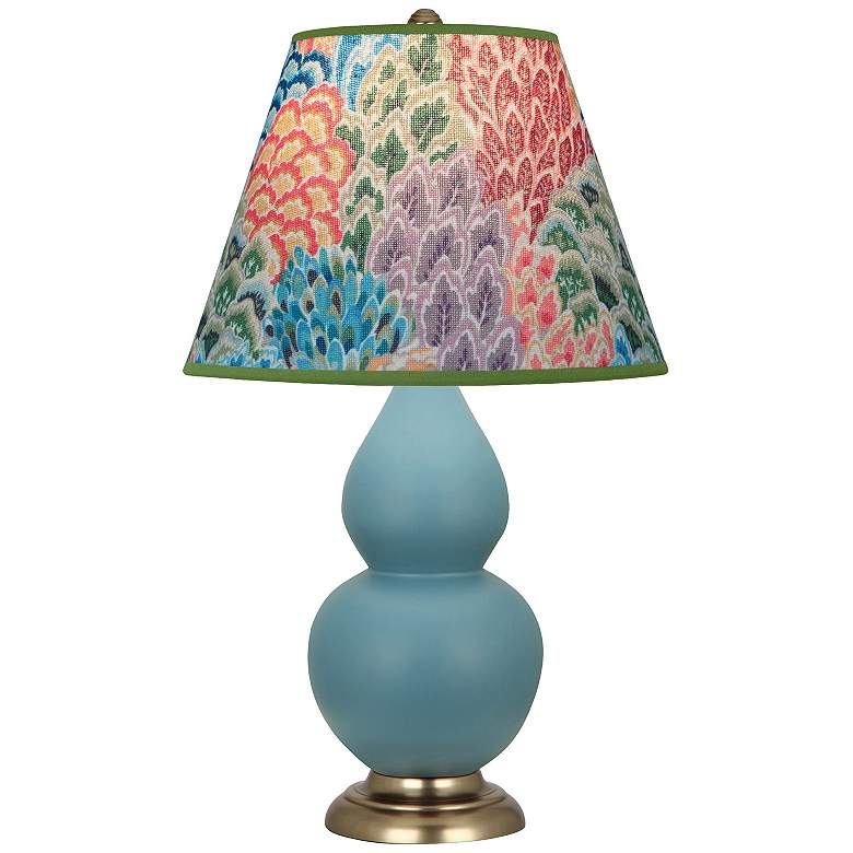Image 1 Double Gourd 22.75"H Matte Steel Blue And Brass Lamp w/ Spring Shade