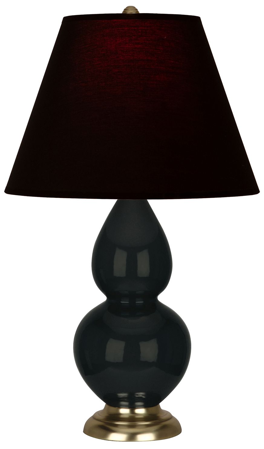 Double Gourd 22.75"H Obsidian And Brass Lamp w/ Ink And Rose Made to Order