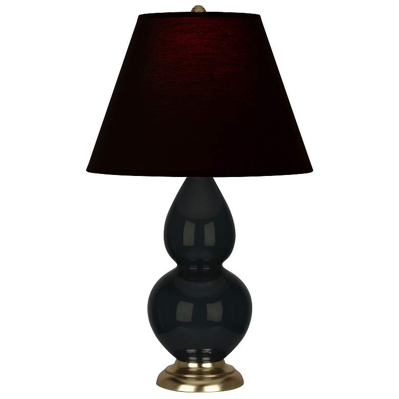 Image 1 Double Gourd 22.75"H Obsidian And Brass Lamp w/ Ink And Rose Shade