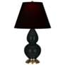 Double Gourd 22.75"H Obsidian And Brass Lamp w/ Ink And Rose Shade