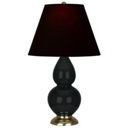 Double Gourd 22.75"H Obsidian And Brass Lamp w/ Ink And Rose Shade