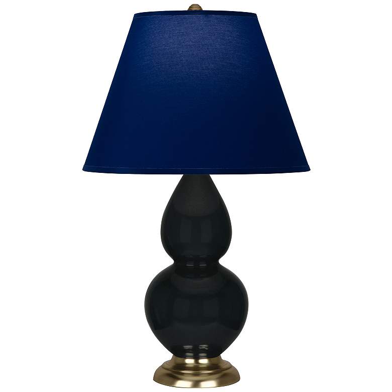 Image 1 Double Gourd 22.75"H Obsidian And Brass Lamp w/ Navy And Gray Shade