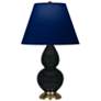 Double Gourd 22.75"H Obsidian And Brass Lamp w/ Navy And Gray Shade