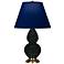 Double Gourd 22.75"H Obsidian And Brass Lamp w/ Navy And Gray Shade