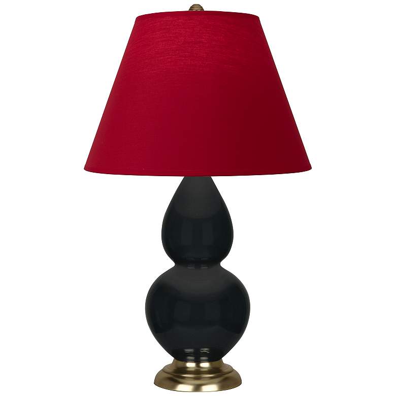 Image 1 Double Gourd 22.75"H Obsidian And Brass Lamp w/ Rose And Ink Shade