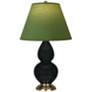 Double Gourd 22.75"H Obsidian And Brass Lamp w/ Tea And Taupe Shade