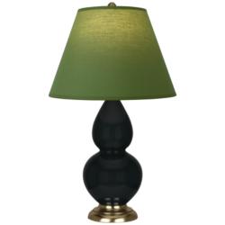 Double Gourd 22.75"H Obsidian And Brass Lamp w/ Tea And Taupe Shade