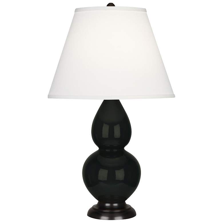 Image 1 Double Gourd 22.75"H Obsidian And Bronze Accent Lamp w/ Pearl Shade