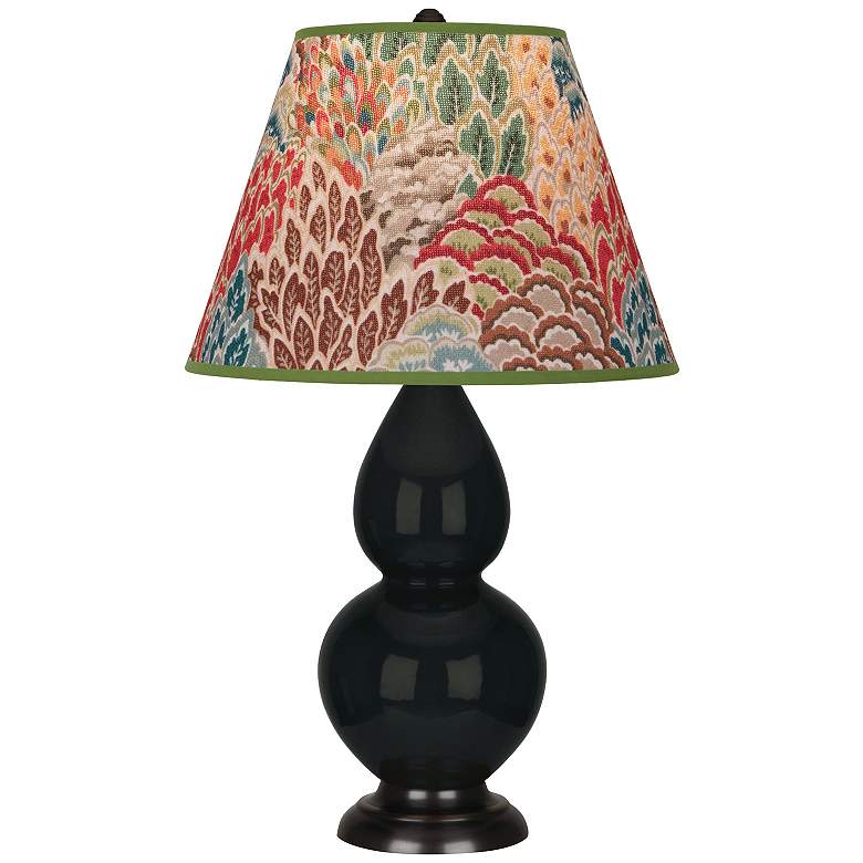 Image 1 Double Gourd 22.75"H Obsidian And Bronze Lamp w/ Fall Floral Shade